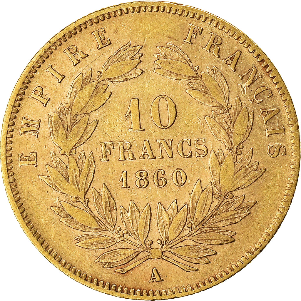 Moneta, Francja, Napoleon III, 10 Francs, 1860, Paris, VF(20-25), Złoto