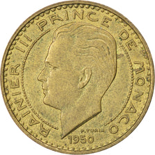 Coin, Monaco, Rainier III, 20 Francs, Vingt, 1950, EF(40-45), Aluminum-Bronze