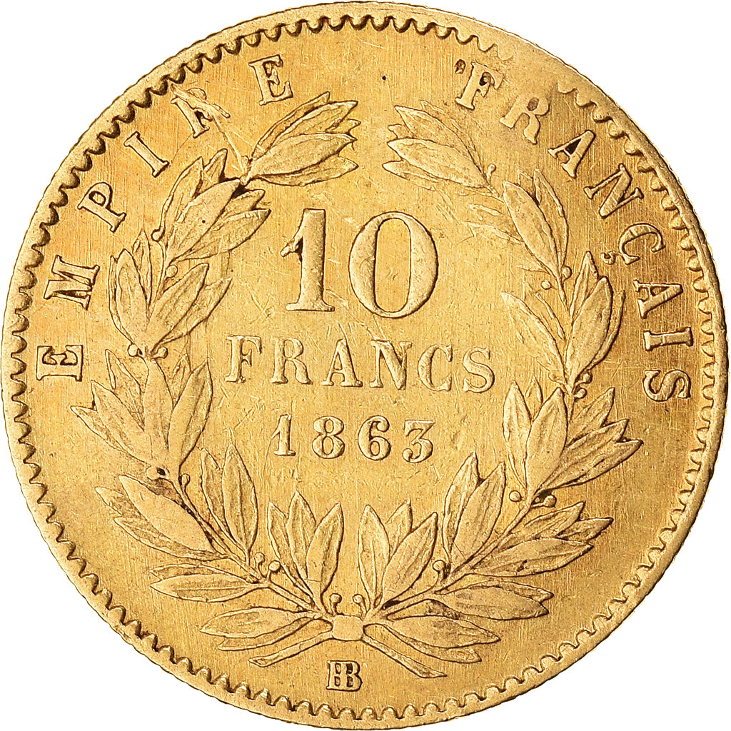 Munten, Frankrijk, Napoleon III, 10 Francs, 1863, Paris, FR+, Goud, KM:800.1