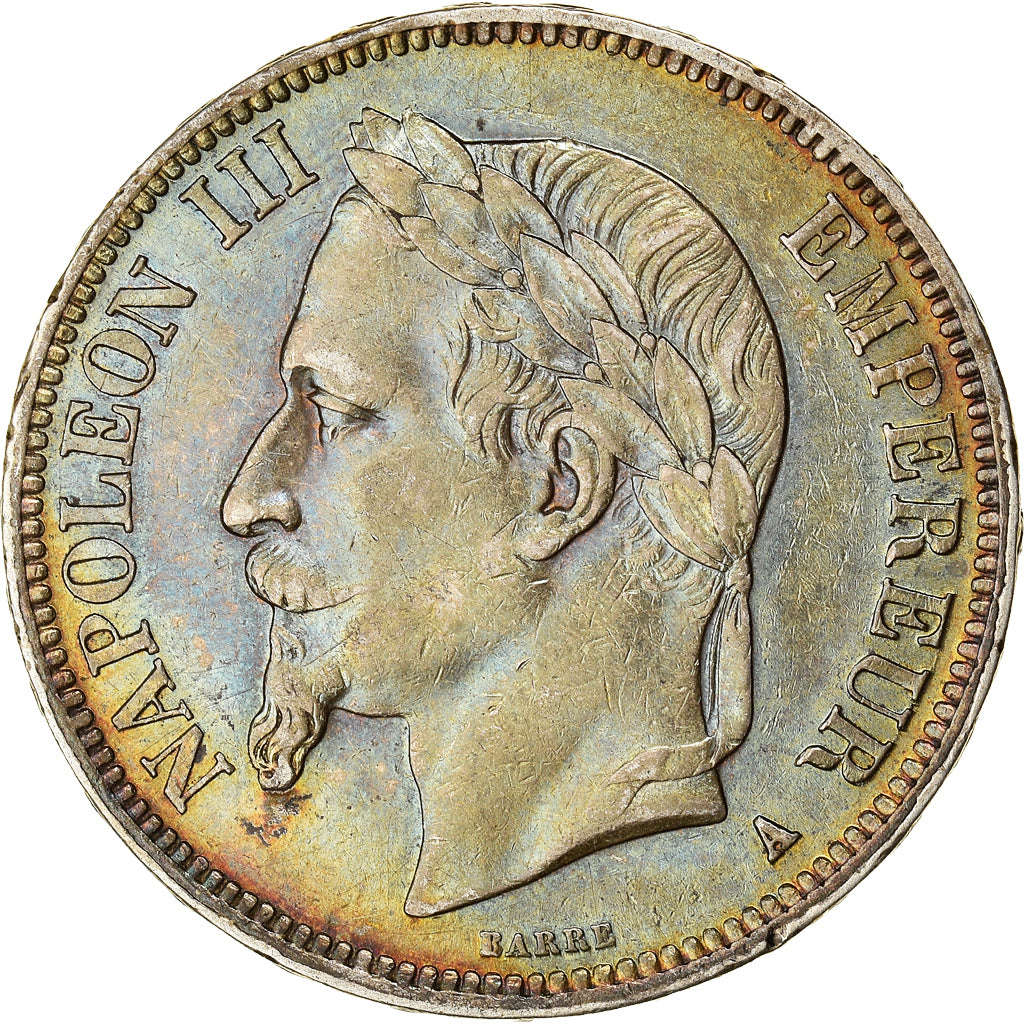 Moeda, França, Napoleon III, 5 Francs, 1867, Paris, AU(50-53), Prata, KM:799.1