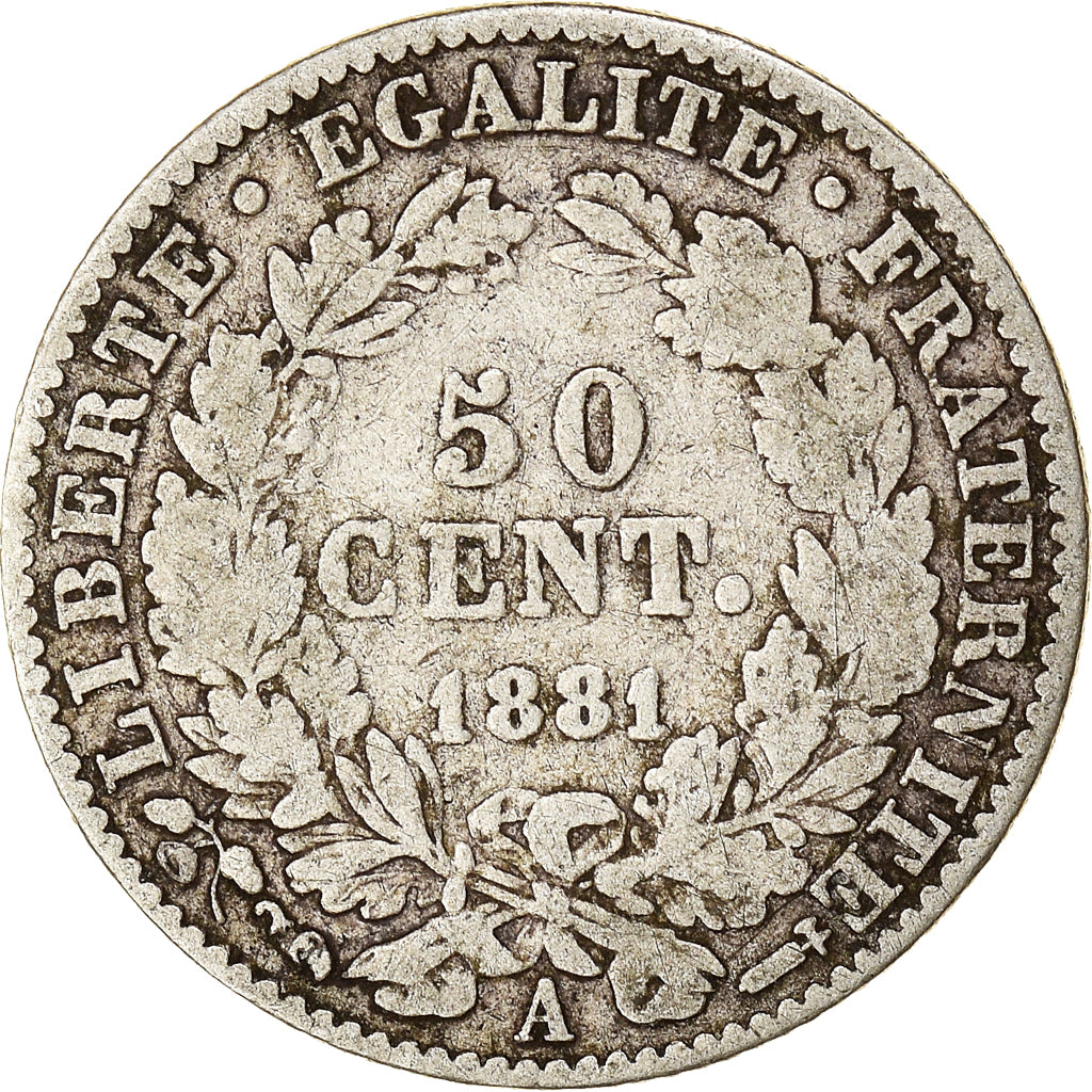 Moneta, Francia, Cérès, 50 Centimes, 1881, Paris, MB, Argento, KM:834.1