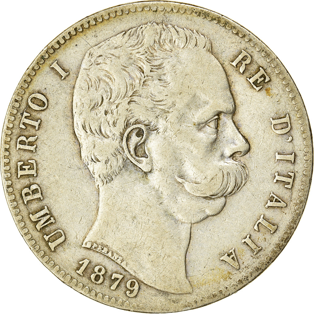 Coin, Italy, Umberto I, 5 Lire, 1879, Rome, VF(30-35), Silver, KM:20