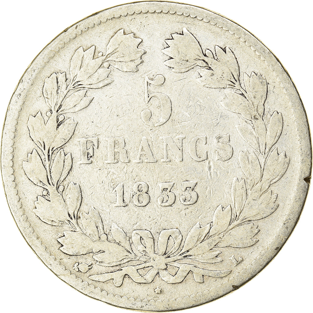 Münze, Frankreich, Louis-Philippe, 5 Francs, 1833, Bayonne, SGE+, Silber