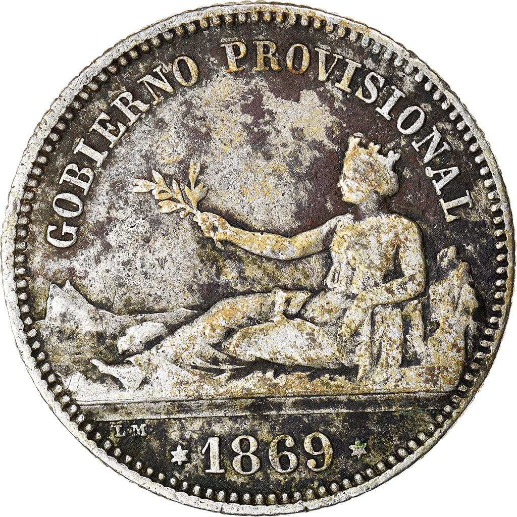 Coin, Spain, Provisional Government, Peseta, 1869, Madrid, EF(40-45), Silver