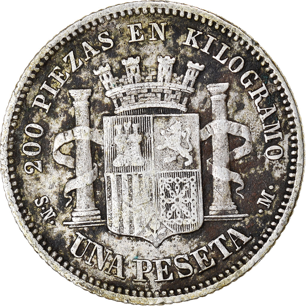 Coin, Spain, Provisional Government, Peseta, 1869, Madrid, EF(40-45), Silver