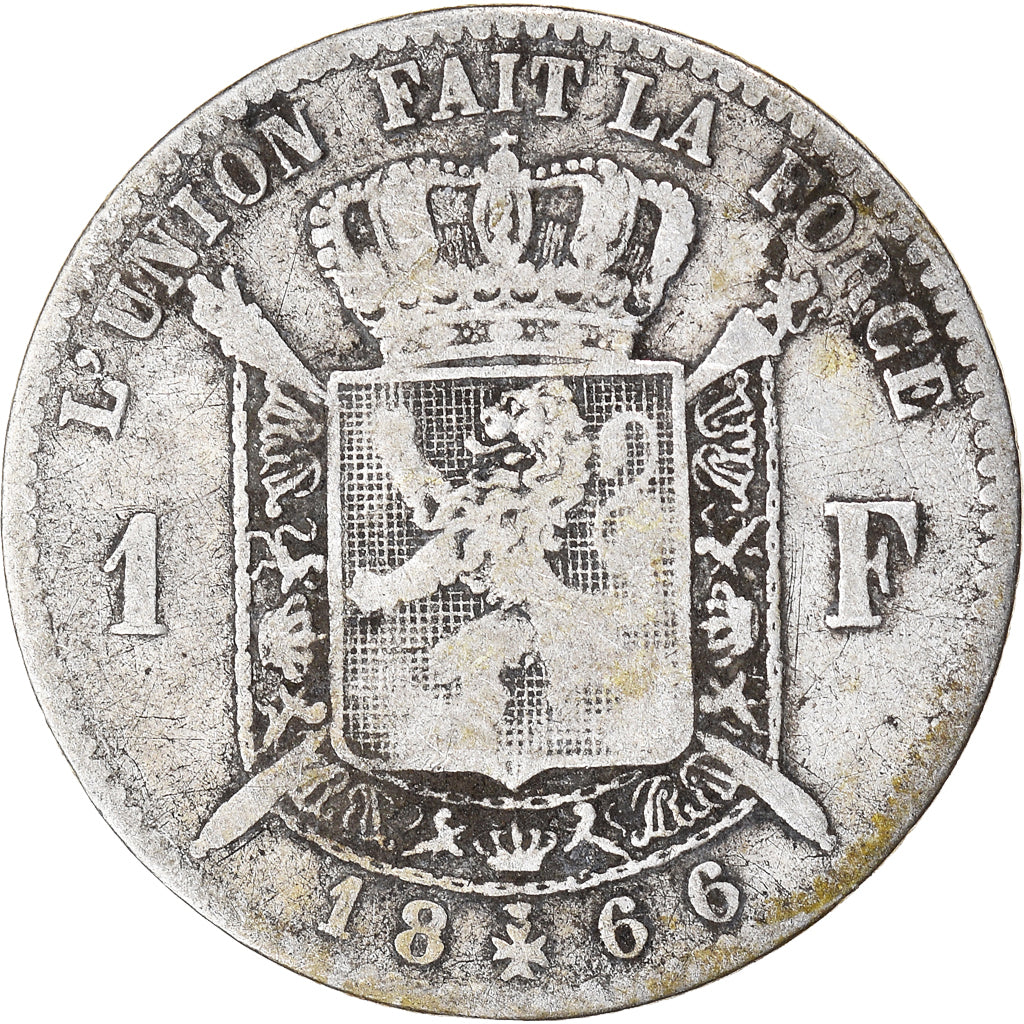 Coin, Belgium, Leopold II, Franc, 1866, VF(20-25), Silver, KM:28.1