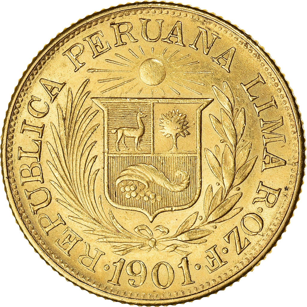 Moneda, Perú, Libra, Pound, 1901, Lima, EBC, Oro, KM:207