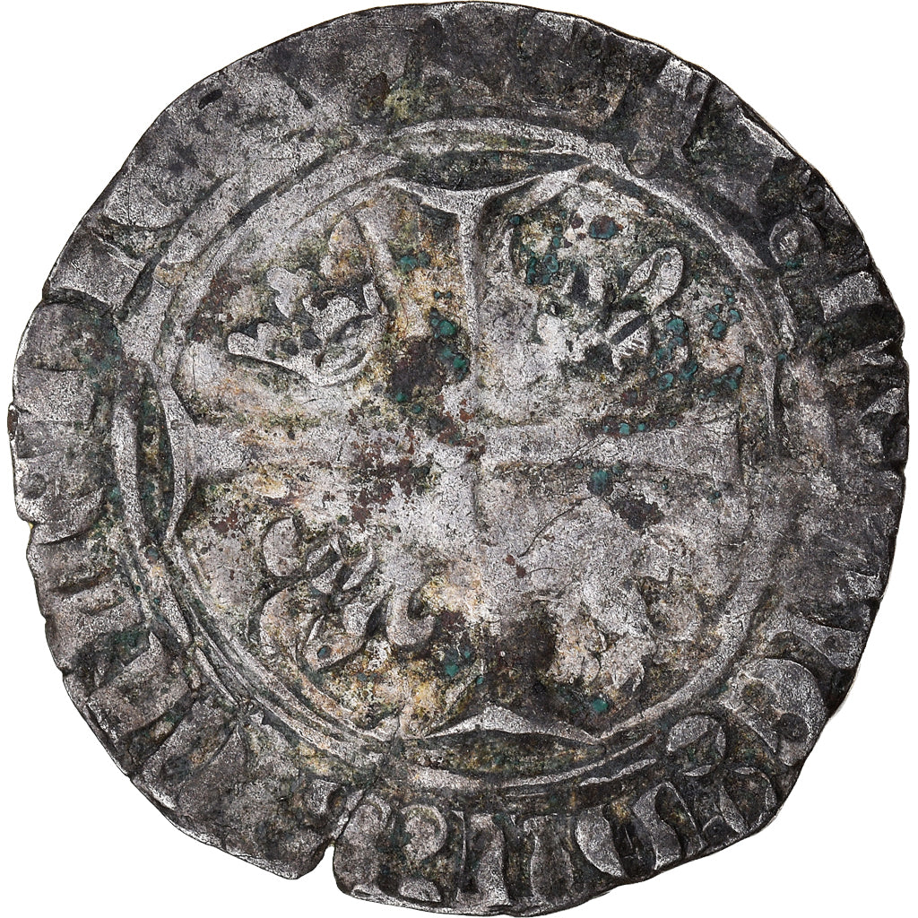 Moeda, França, Charles VI, Blanc Guénar, Romans, VF(20-25), Lingote