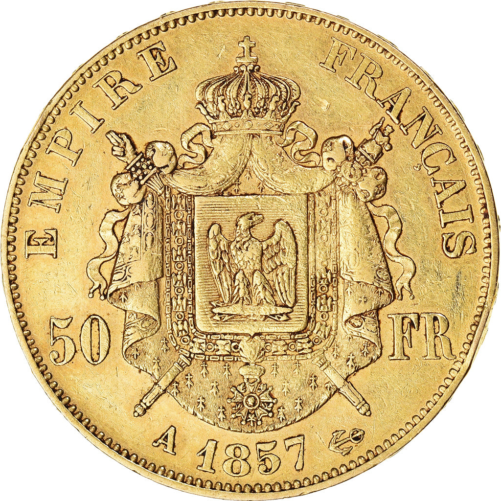 Moneda, Francia, Napoleon III, 50 Francs, 1857, Paris, MBC, Oro, KM:785.1