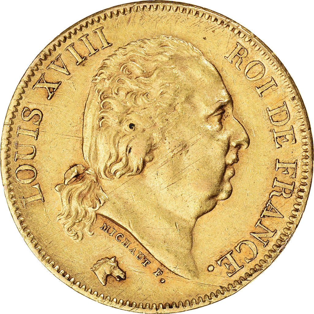 Moneta, Francia, Louis XVIII, 40 Francs, 1824, Paris, BB, Oro, KM:713.1