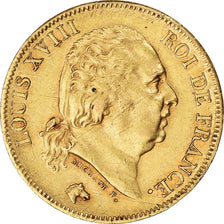 Moneta, Francia, Louis XVIII, 40 Francs, 1824, Paris, BB, Oro, KM:713.1