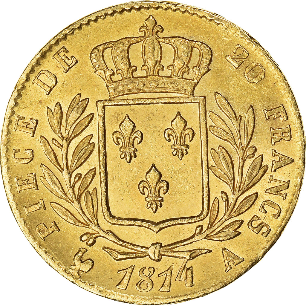Moneta, Francia, Louis XVIII, 20 Francs, 1814, Paris, BB, Oro, KM:706.1
