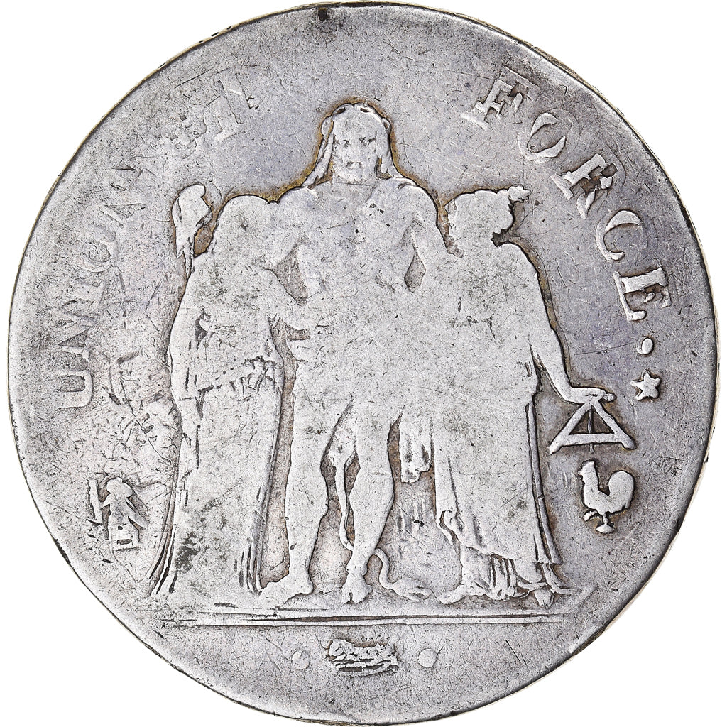 Moneta, Francia, Union et Force, 5 Francs, An 6/5, Paris, Double struck, MB
