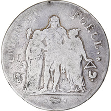 Moneta, Francia, Union et Force, 5 Francs, An 6/5, Paris, Double struck, MB