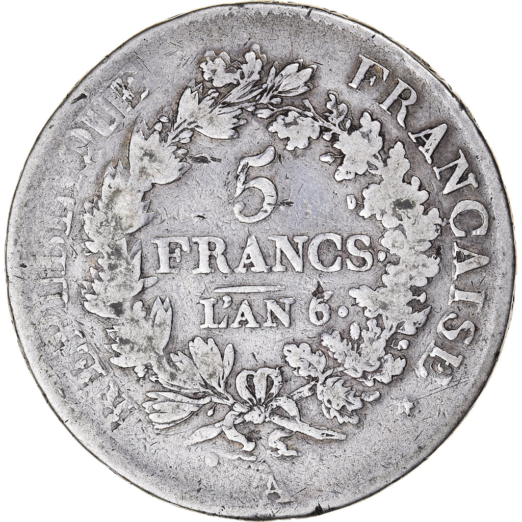 Moneta, Francia, Union et Force, 5 Francs, An 6/5, Paris, Double struck, MB