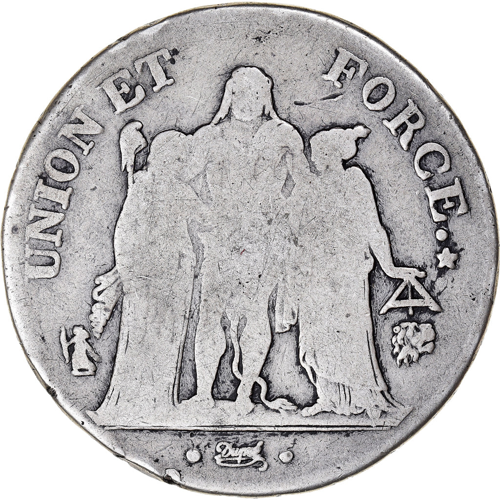 Monnaie, France, Union et Force, 5 Francs, AN 8, Bayonne, TB, Argent
