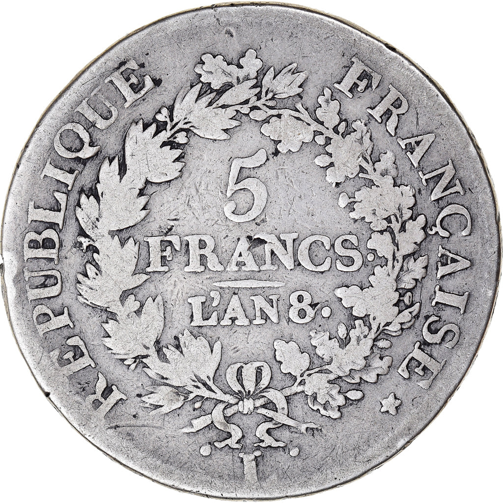Monnaie, France, Union et Force, 5 Francs, AN 8, Bayonne, TB, Argent