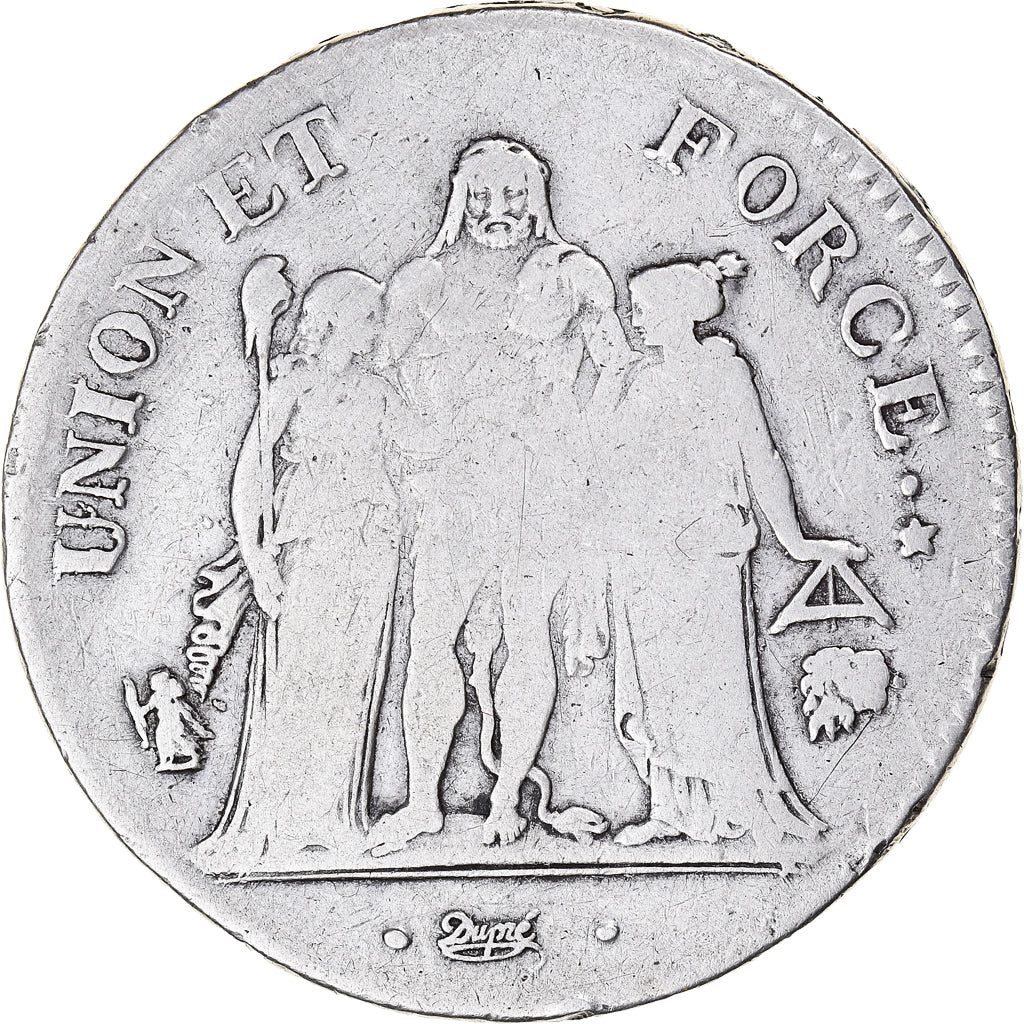 Coin, France, Union et Force, 5 Francs, AN 8/5, Bayonne, VF(20-25), Silver