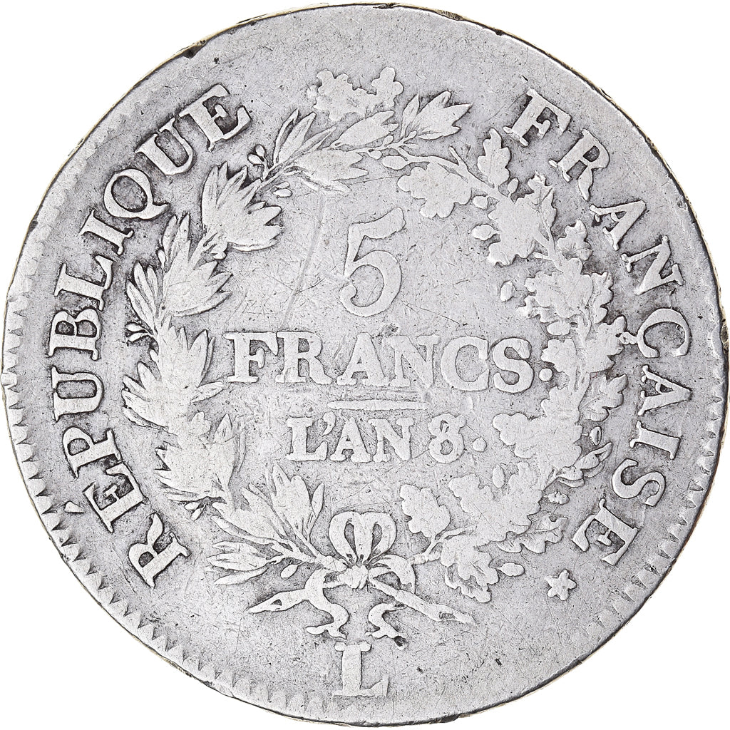 Coin, France, Union et Force, 5 Francs, AN 8/5, Bayonne, VF(20-25), Silver
