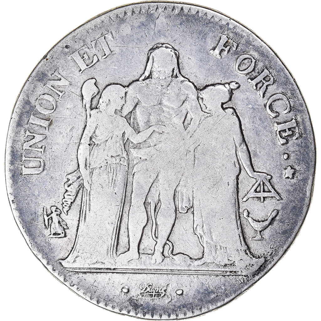 Coin, France, Union et Force, 5 Francs, AN 11, Bordeaux, VF(20-25), Silver