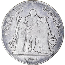 Coin, France, Union et Force, 5 Francs, AN 11, Bordeaux, VF(20-25), Silver