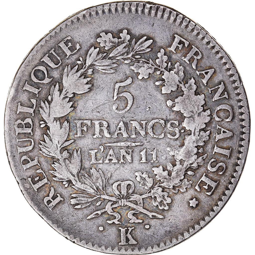 Münze, Frankreich, Union et Force, 5 Francs, AN 11, Bordeaux, S+, Silber