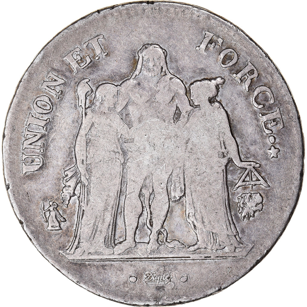 Münze, Frankreich, Union et Force, 5 Francs, AN 9, Bayonne, S+, Silber