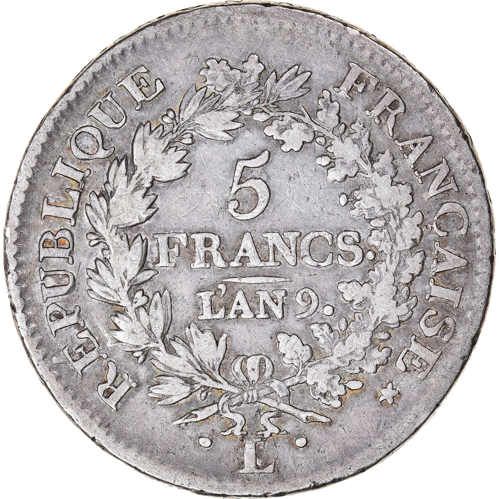 Münze, Frankreich, Union et Force, 5 Francs, AN 9, Bayonne, S+, Silber