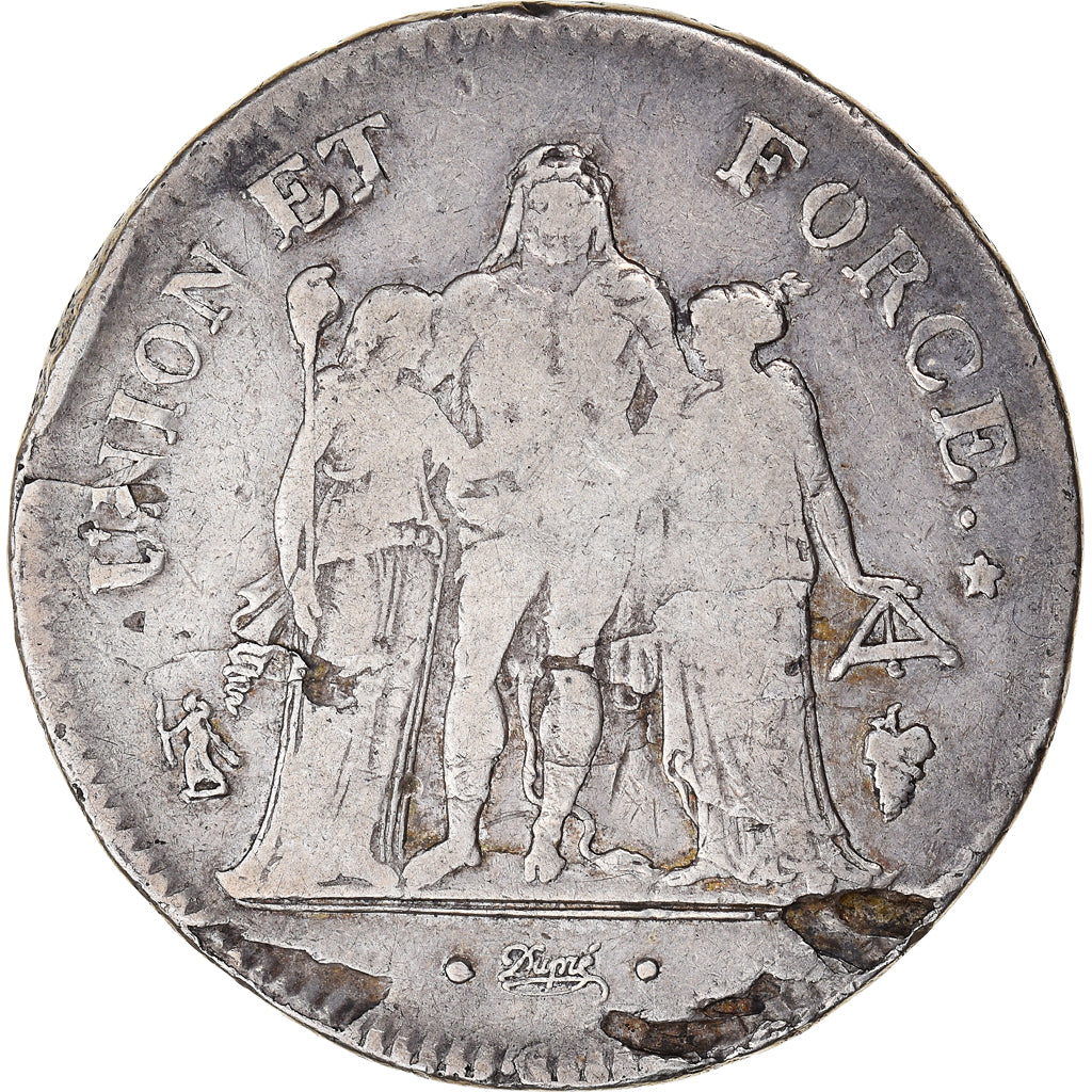 Coin, France, Union et Force, 5 Francs, AN 11, Perpignan, VF(30-35), Silver