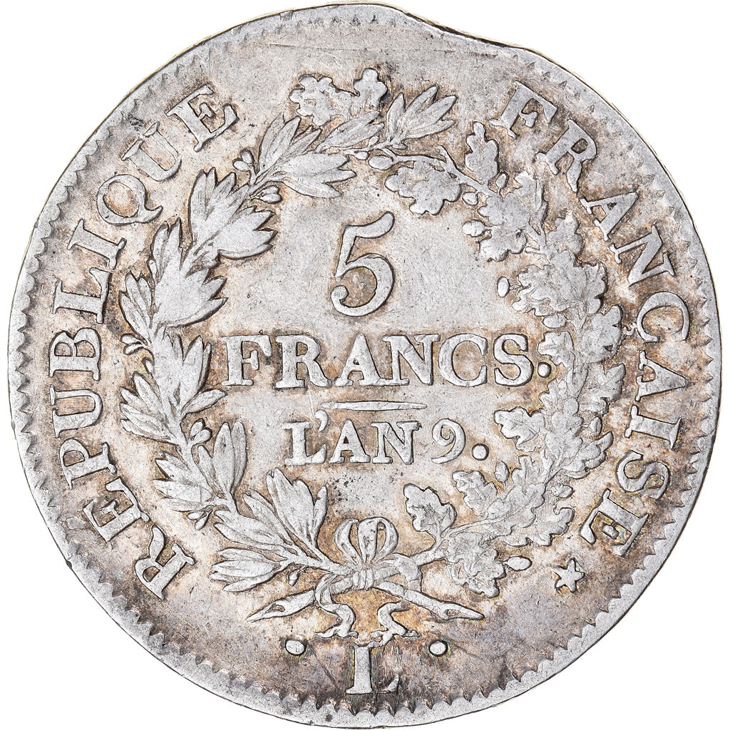 Coin, France, Union et Force, 5 Francs, AN 9, Bayonne, Clipped, VF(30-35)