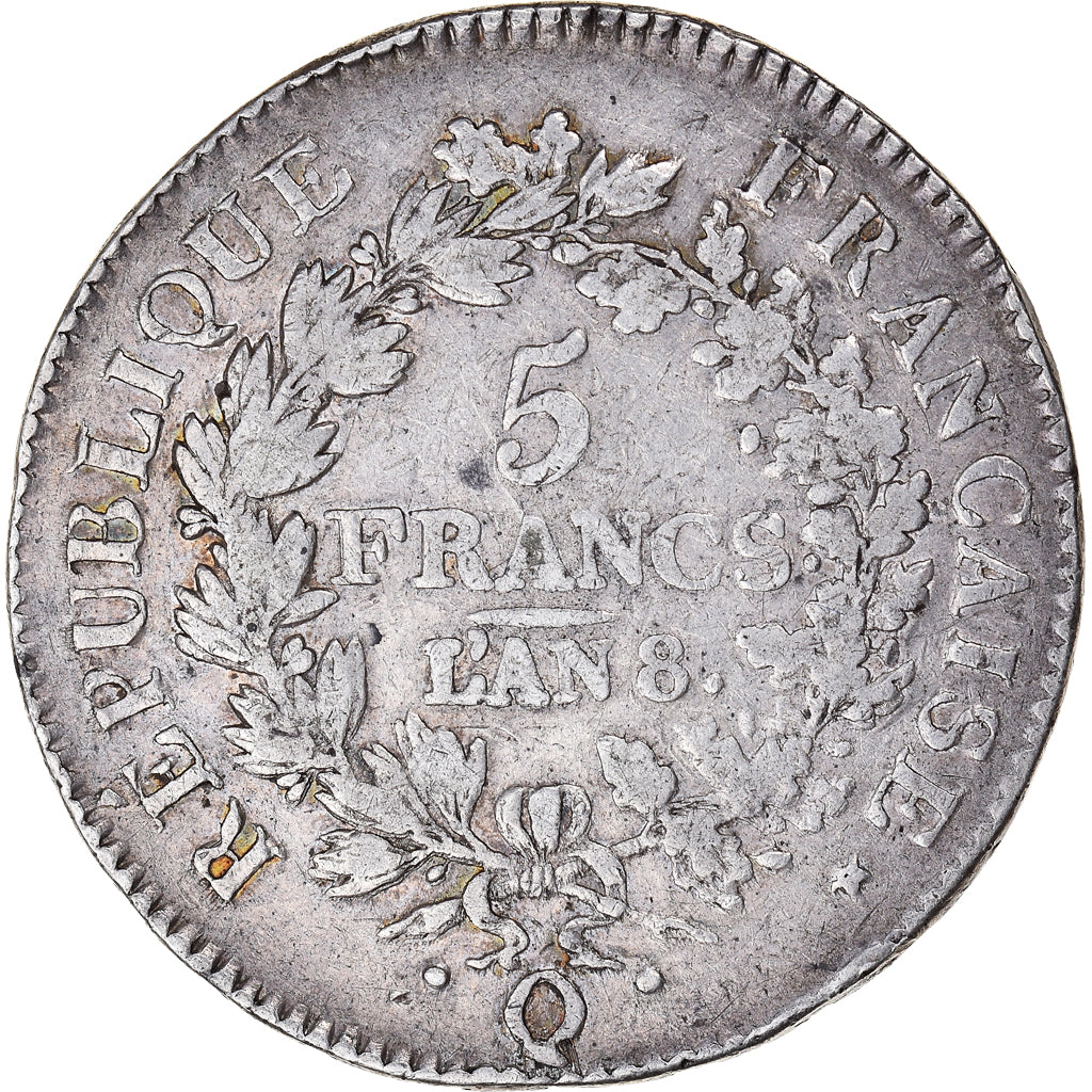 Moneda, Francia, Union et Force, 5 Francs, AN 8, Perpignan, MBC, Plata