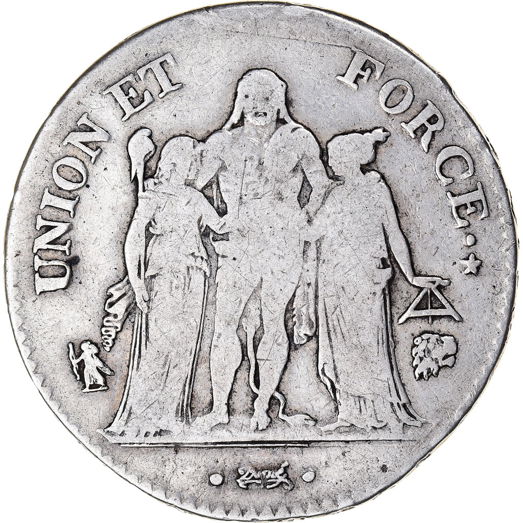 Munten, Frankrijk, Union et Force, 5 Francs, AN 8, Bayonne, FR, Zilver