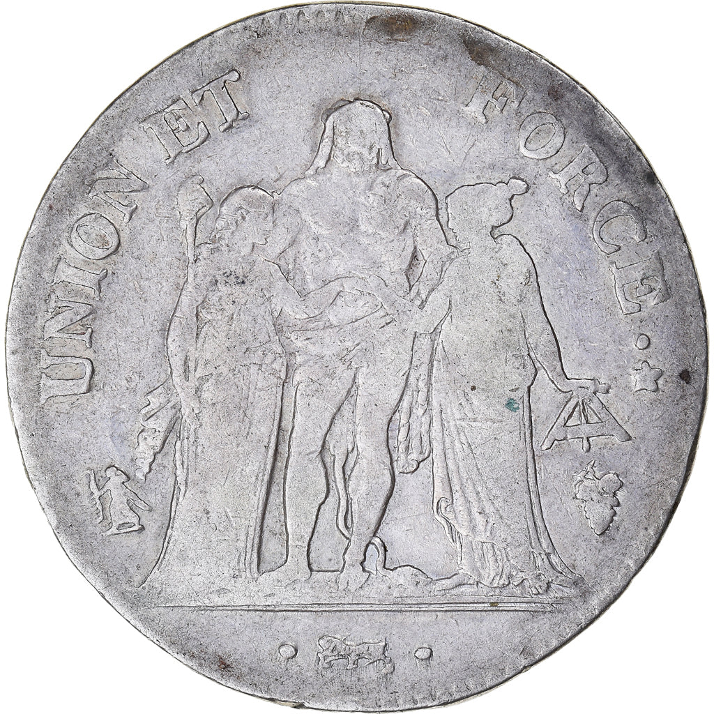 Moneta, Francja, Union et Force, 5 Francs, AN 7, Perpignan, VF(30-35), Srebro