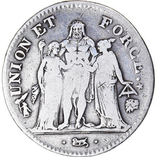 Monnaie, France, Union et Force, 5 Francs, AN 7, Bayonne, TB, Argent