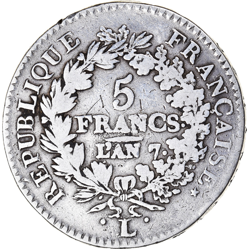 Monnaie, France, Union et Force, 5 Francs, AN 7, Bayonne, TB, Argent