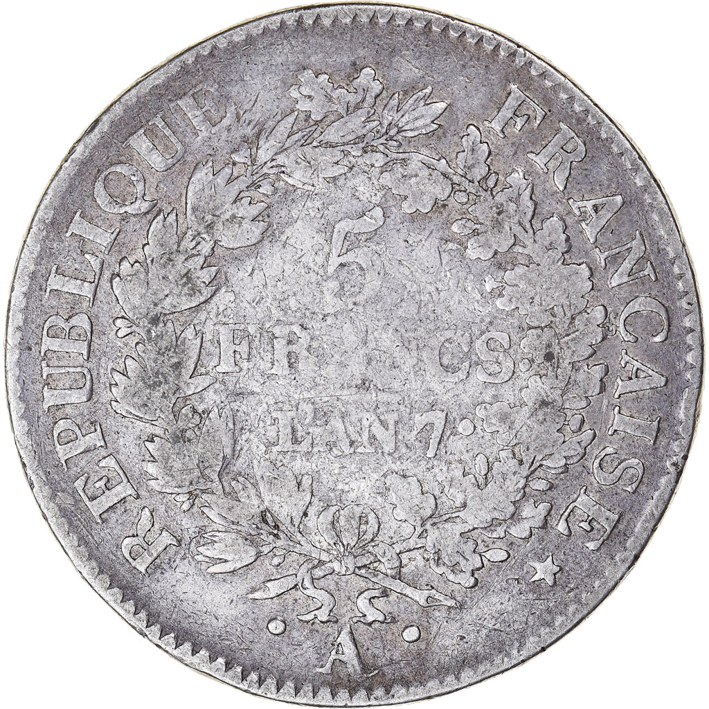 Coin, France, Union et Force, 5 Francs, AN 7, Paris, VF(20-25), Silver