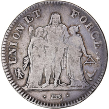 Munten, Frankrijk, Union et Force, 5 Francs, an 5/4, Bordeaux, FR+, Zilver