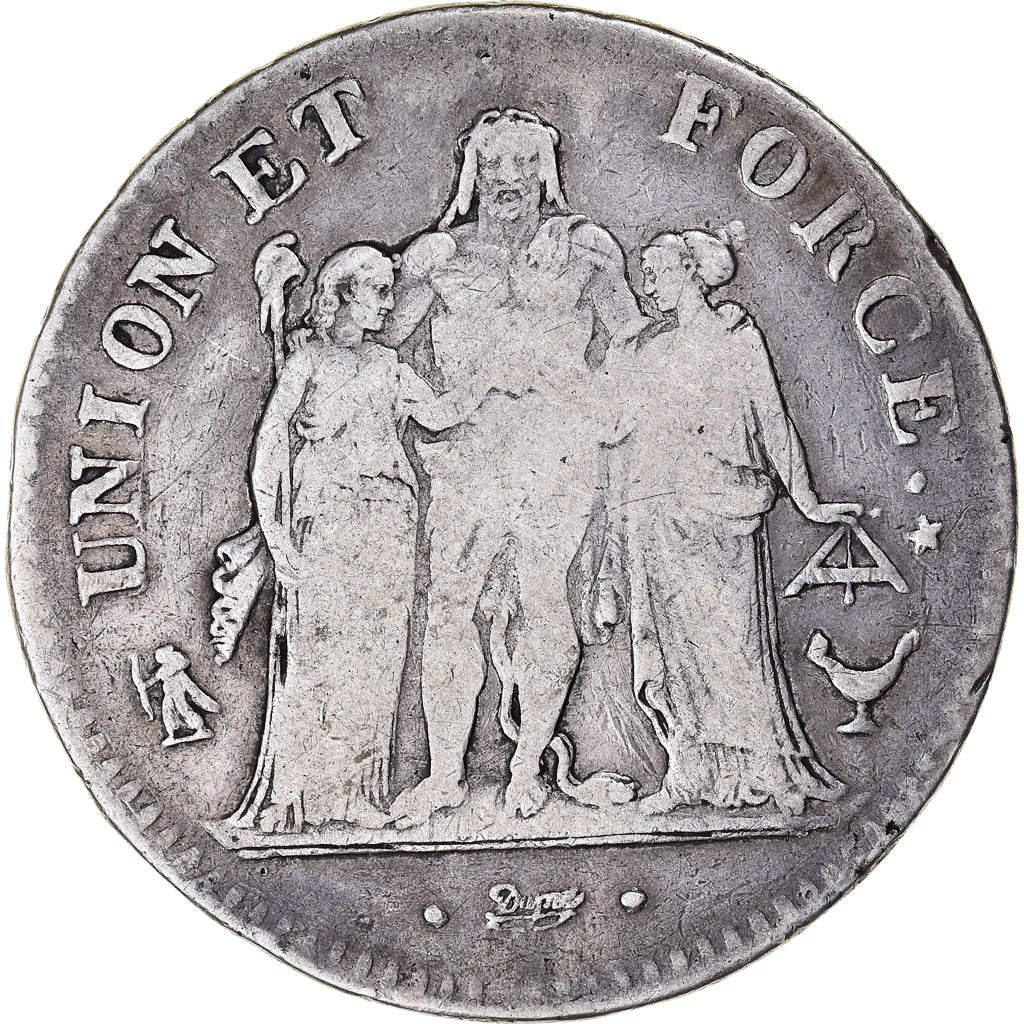 Coin, France, Union et Force, 5 Francs, AN 5, Bordeaux, VF(20-25), Silver