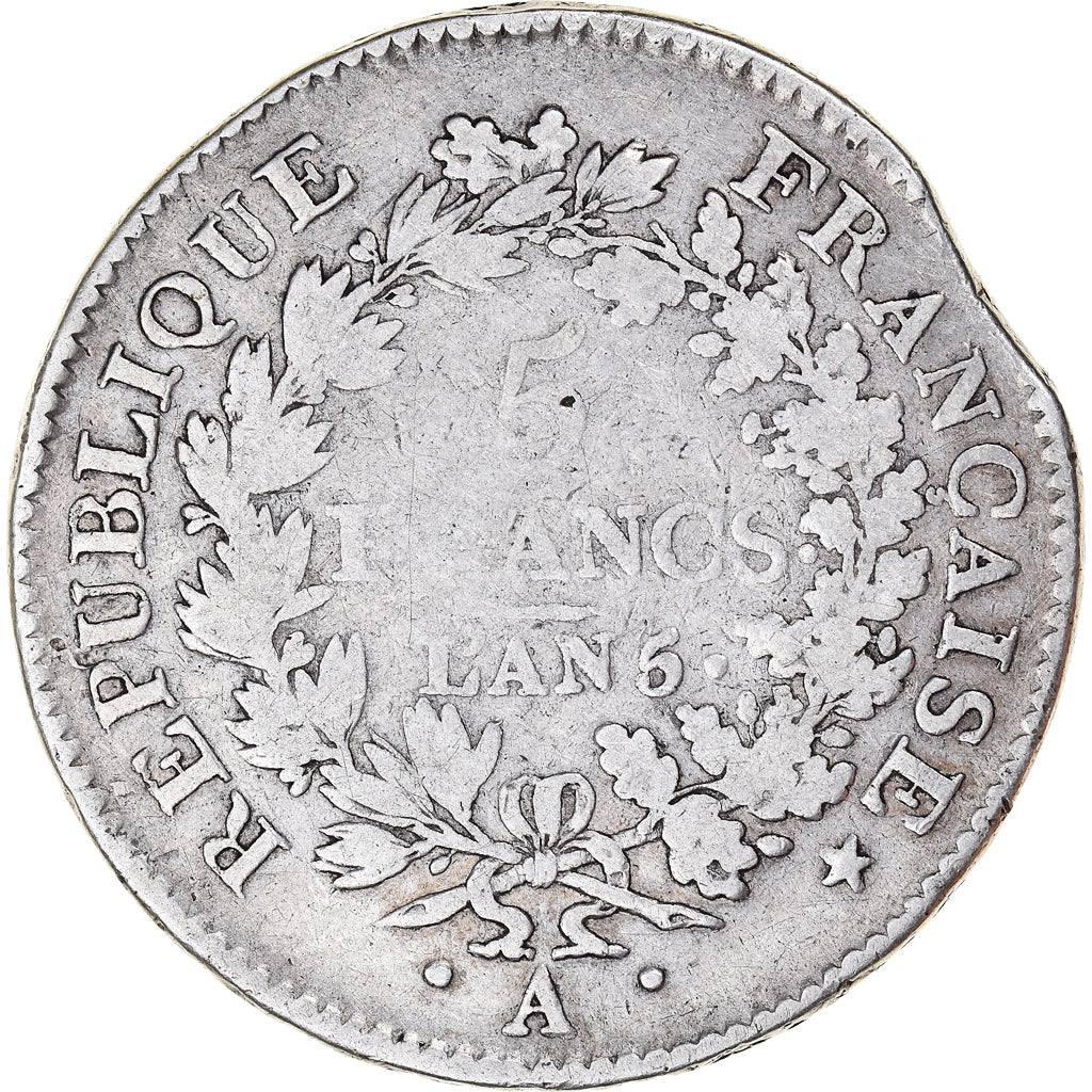 Munten, Frankrijk, Union et Force, 5 Francs, AN 5, Paris, Clipped, FR+, Zilver