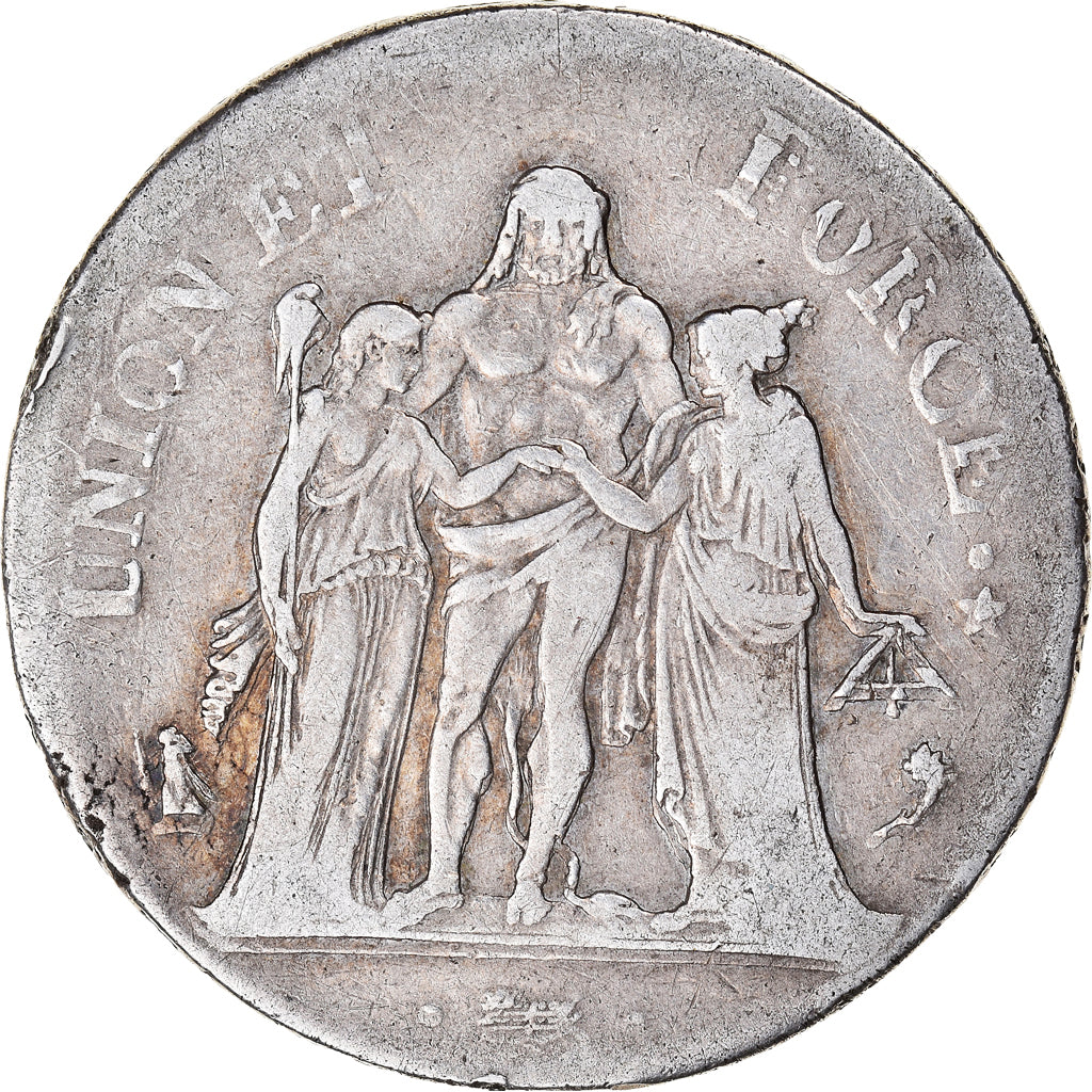 Moneda, Francia, Union et Force, 5 Francs, AN 5, Paris, Double struck, MBC