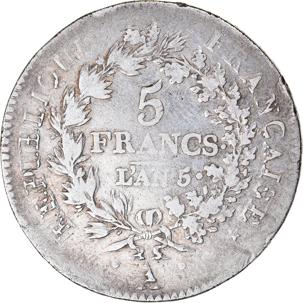 Moneda, Francia, Union et Force, 5 Francs, AN 5, Paris, Double struck, MBC