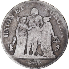 Moneta, Francia, Union et Force, 5 Francs, AN 4, Paris, B+, Argento, KM:639.1