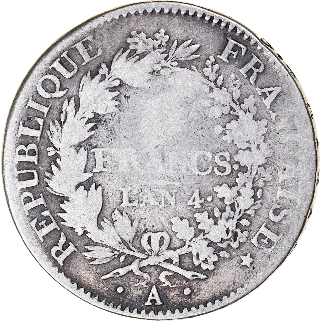Coin, France, Union et Force, 5 Francs, AN 4, Paris, VF(20-25), Silver