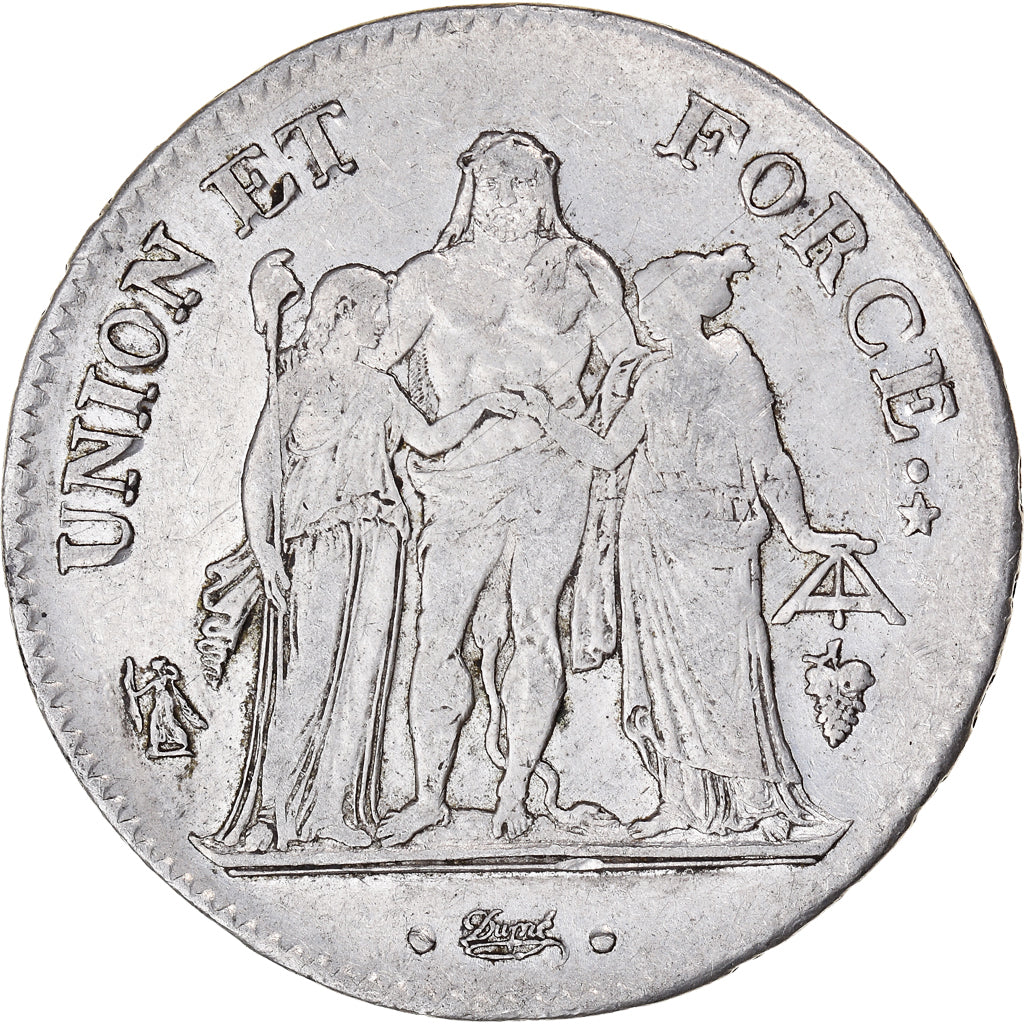 Moneta, Francia, Union et Force, 5 Francs, AN 11, Perpignan, BB, Argento