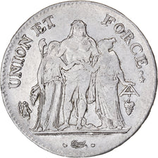 Moneta, Francia, Union et Force, 5 Francs, AN 11, Perpignan, BB, Argento