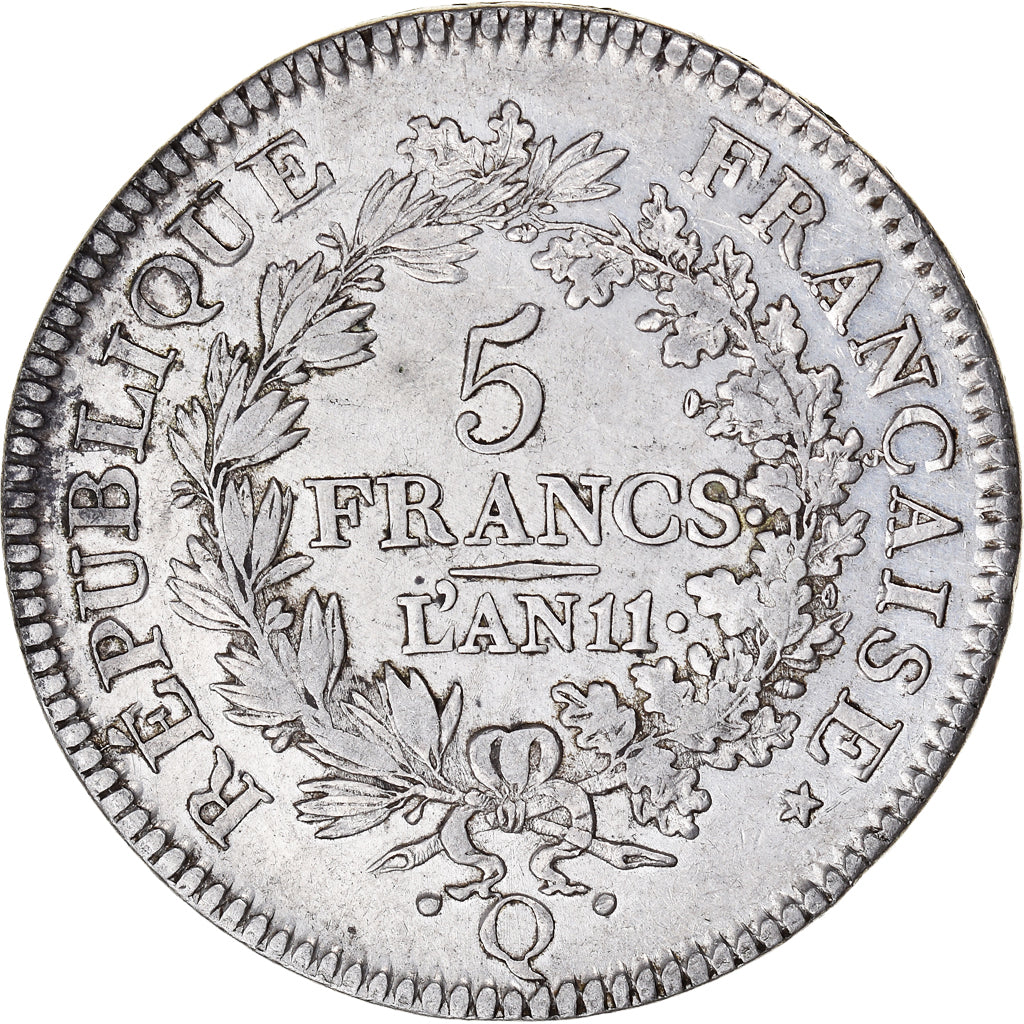 Moneta, Francia, Union et Force, 5 Francs, AN 11, Perpignan, BB, Argento