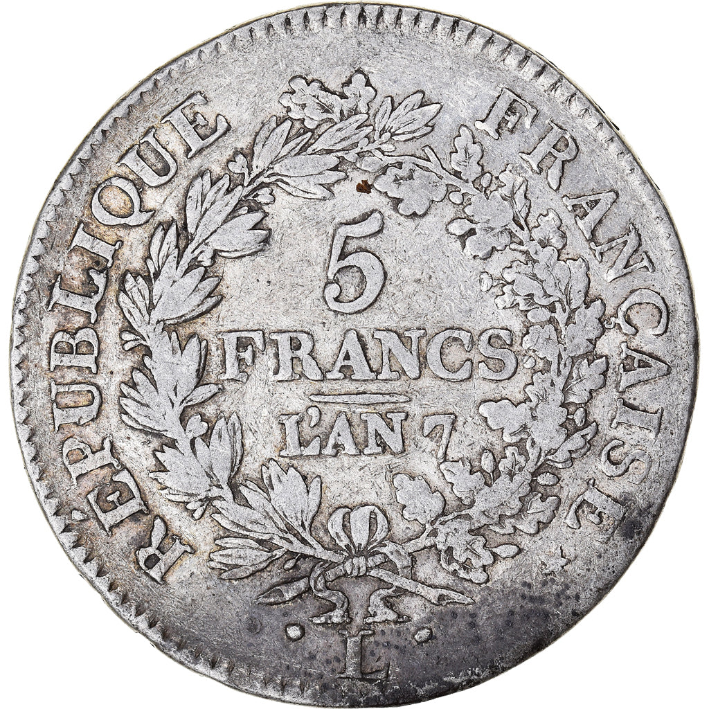 Münze, Frankreich, Union et Force, 5 Francs, AN 7, Bayonne, S+, Silber