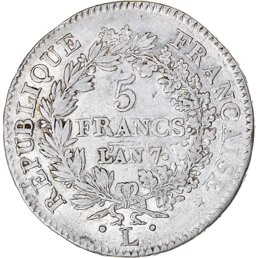 Coin, France, Union et Force, 5 Francs, AN 7, Bayonne, EF(40-45), Silver
