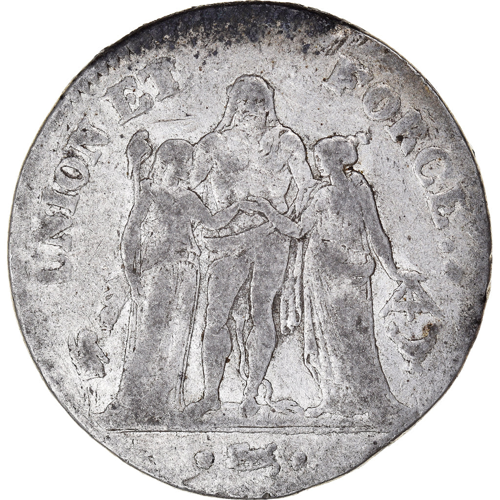 Coin, France, Union et Force, 5 Francs, An 6/5, Bordeaux, VF(20-25), Silver