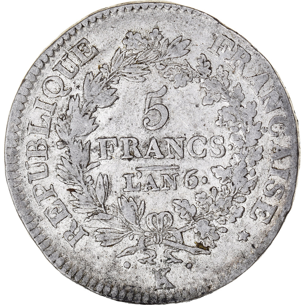 Coin, France, Union et Force, 5 Francs, An 6/5, Bordeaux, VF(20-25), Silver